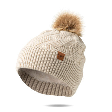 Cream Color Stylish Knits With Unbeatable Warmth, Fuzzy Faux Fur Pom Hat