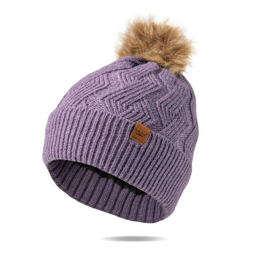 purple Color Stylish Knits With Unbeatable Warmth, Fuzzy Faux Fur Pom Hat