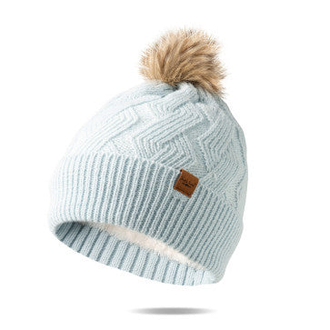 Sky Blue Color Stylish Knits With Unbeatable Warmth, Fuzzy Faux Fur Pom Hat