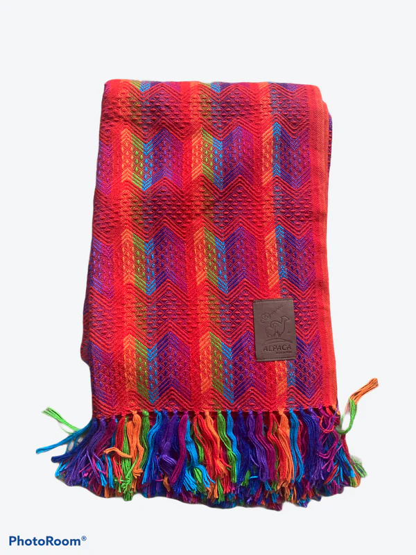 60% Alpaca wool/ 40% cotton Handwoven Colorful Blanket 