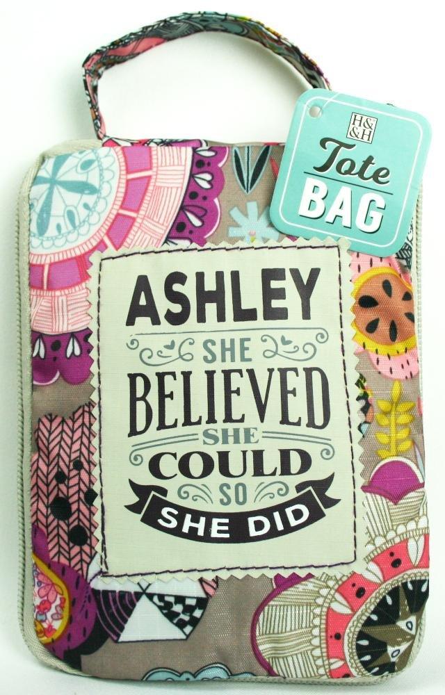 Colourful Pattern Design Tote Bag With a Wonderful Quote "Ashley She Believed She Could So She Did"