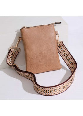 Beige Color Crossbody Cellphone Bag With an Adjustable and Guitar Style Strap