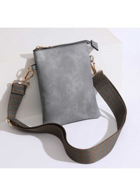 Grey Color Crossbody Cellphone Bag With an Adjustable and Guitar Style Strap