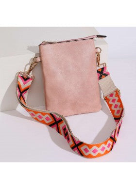 Pink Color Crossbody Cellphone Bag With an Adjustable and Guitar Style Strap