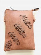 Rose Color Feather Style Crossbody Cellphone Bag With an Adjustable Strap 