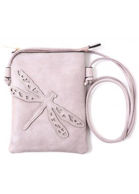 Lavender Color Dragonfly Design Crossbody Cellphone Bag With an Adjustable Strap 