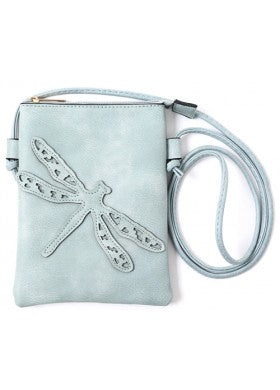 Blue Color Dragonfly Design Crossbody Cellphone Bag With an Adjustable Strap 