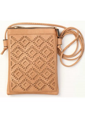 Beige color Aztec Style Crossbody Cellphone Bag With an Adjustable Strap