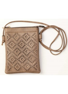 Taupe color Aztec Style Crossbody Cellphone Bag With an Adjustable Strap