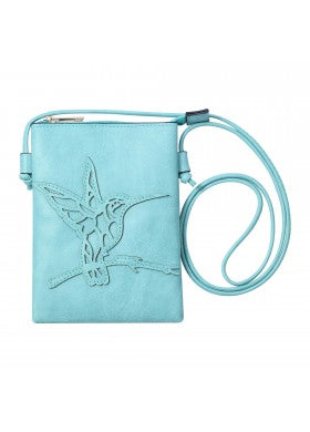 Aqua Color Hummingbird Style Crossbody Cellphone Bag With an Adjustable Strap 