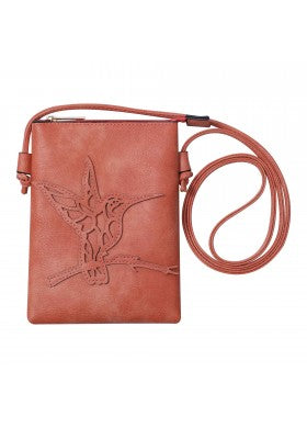 Coral Color Hummingbird Style Crossbody Cellphone Bag With an Adjustable Strap 