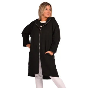 100% Cotton Black Long Hoody Coat