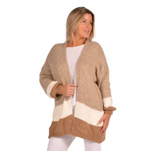 38% acrylic 32% polyester 18% lana; Colour Block Cardigan 