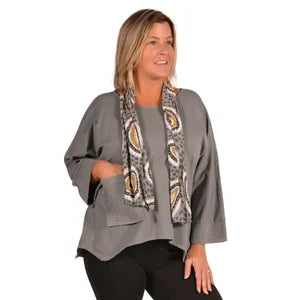 100% Cotton, Grey Color Tunic With Scarf  