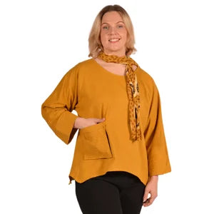 100% Cotton, Mustard Color Tunic With Scarf  