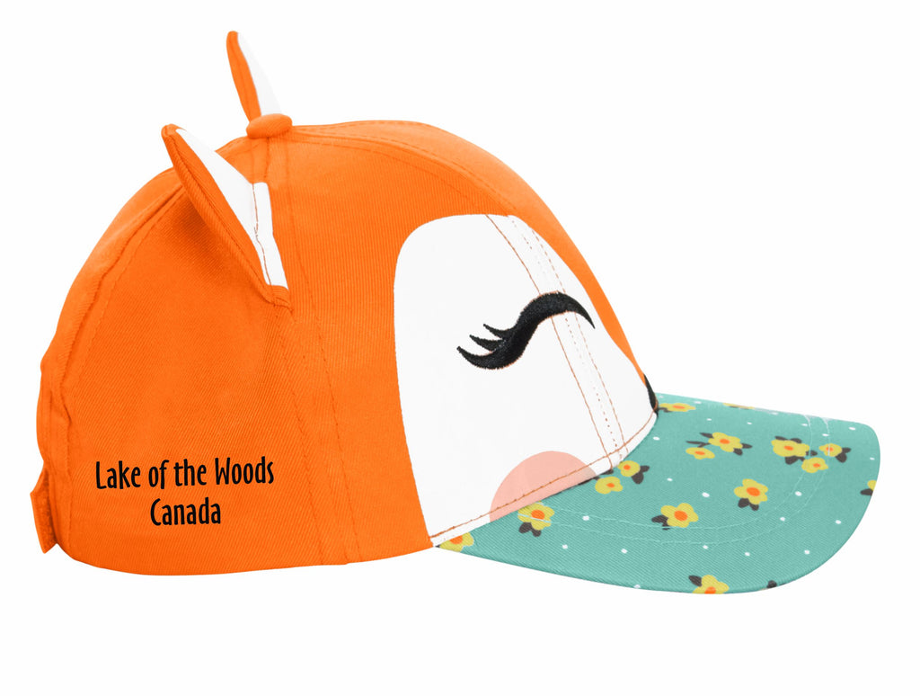 kids ball cap hat featuring a cute animal with ear flaps, perfect for the playground or beach