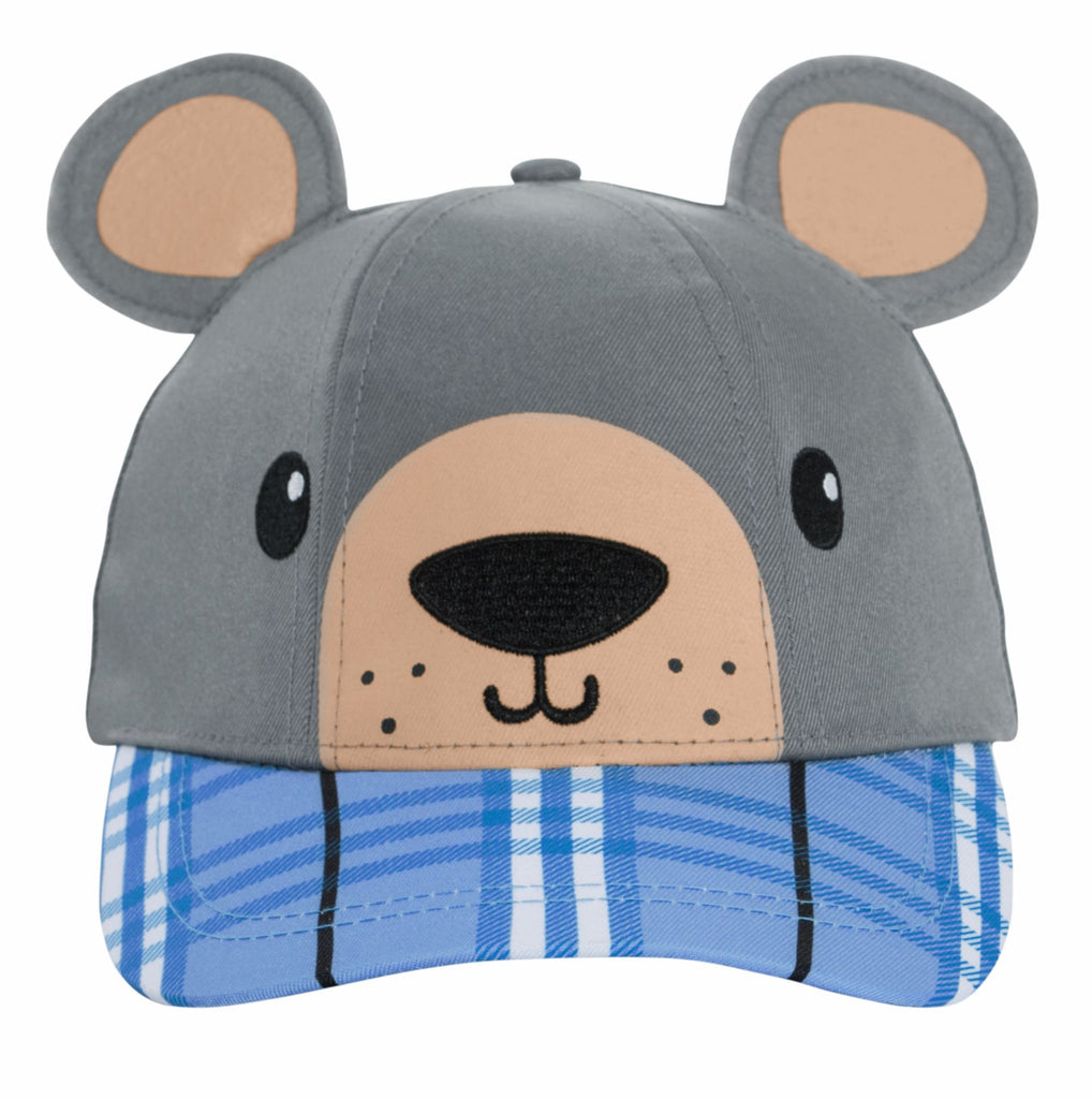 kids ball cap hat featuring a cute animal with ear flaps, perfect for the playground or beach