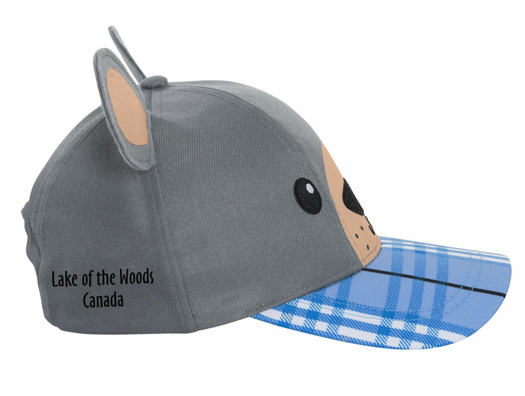 kids ball cap hat featuring a cute animal with ear flaps, perfect for the playground or beach