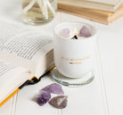Amethyst scented candle with crystal rocks, burn the candle to receive the crystal. 