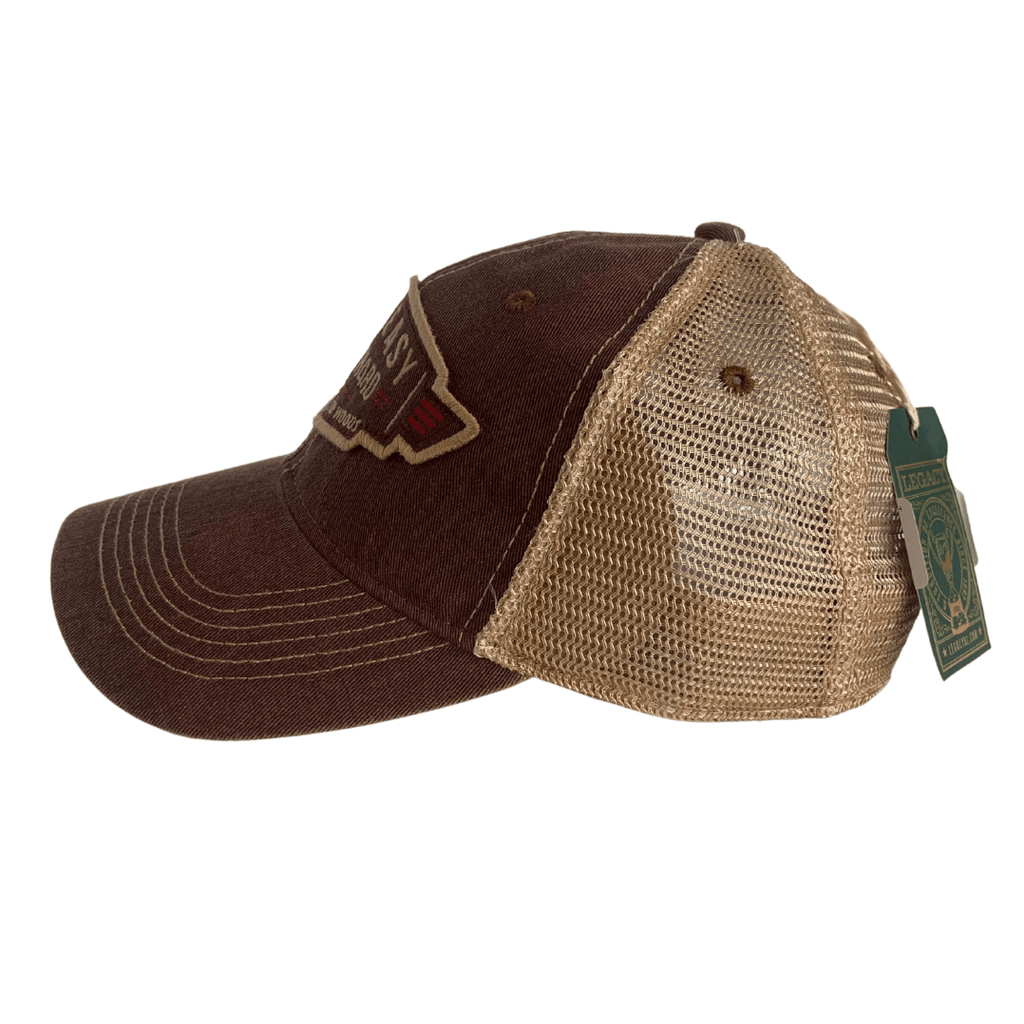 Live Easy Patch Alegre - Vintage Mesh Back Hat; Denim and Maroon  Adult Hat - One size fits most  Adjustable Strap