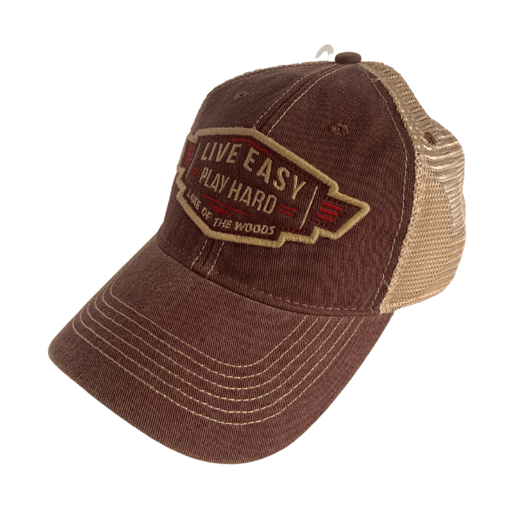 Live Easy Patch Alegre - Vintage Mesh Back Hat; Denim and Maroon  Adult Hat - One size fits most  Adjustable Strap