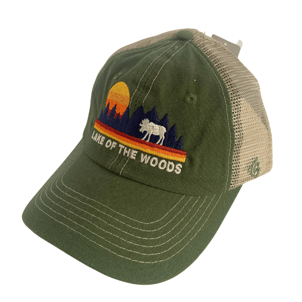 Unisex ball cap hat featuring Lake of the Woods with adjustable velcro back