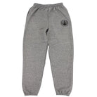 A pair of salt & pepper sweatpants with a Lake of the Woods Clothing Company logo design printed on the top left front leg. These sweatpants are made in Canada and are fit for men and women
