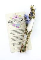  Botanical Natural Smudge Sage-Lavender and Quartz Crystal. Each bundle is accompanied with a plantable paper embedded with wildflower seeds, smudging directions and comes packed in a colored organza pouch. It is a natural, wildly grown herb, the California white sage and cedar bundle sizes will vary   Small Sage 3.5"- 5"  Large Sage 8"-9"  Cedar 4"- 6"