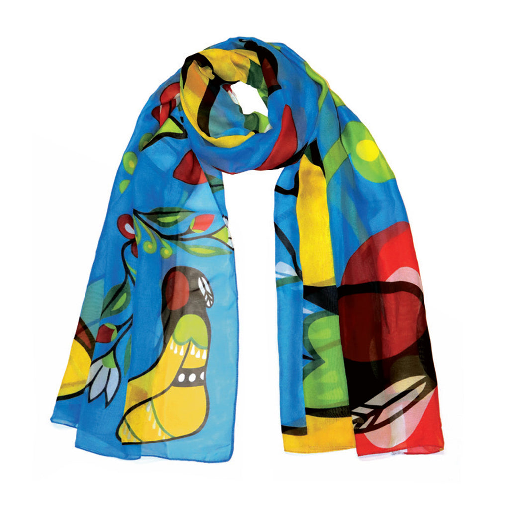 This silky soft feel Chiffon Scarf with Indigenous designs brings an elegant and floating appearance to any outfit.