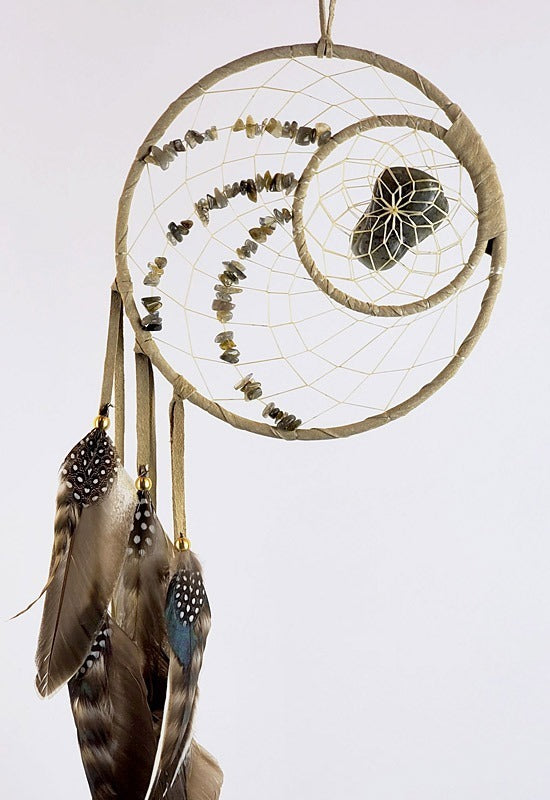 6" Energy Flow Dream Catcher detailed with  semi-precious stones. ENERGY LEGEND: Spiritual Energy is an unseen force in our lives. The design of the stones in the web symbolizes this energy.