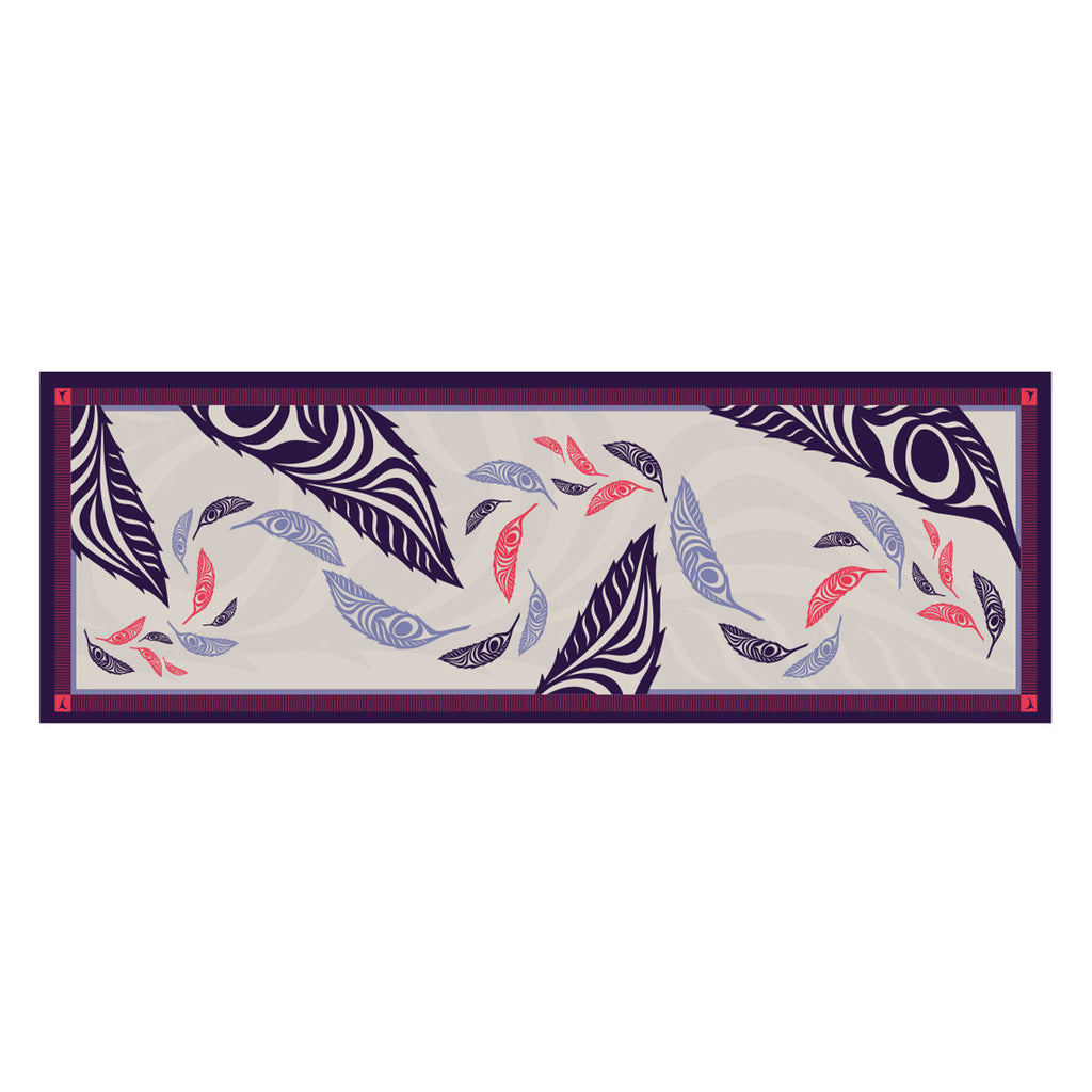 The eco scarf is soft, textured, and vibrantly coloured with an Indigenous design. The perfect way to showcase your style.