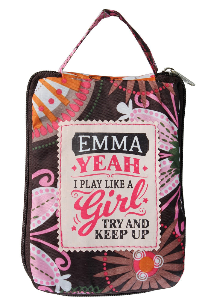 Beautiful Print Tote Bag With A Nice Quote "Emma, Yeah I Play Like A Girl Try And Keep Up"