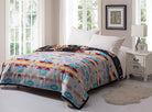 Grey reversible to black fleece blanket with traditional native designs. Comes in twin, queen, and king.