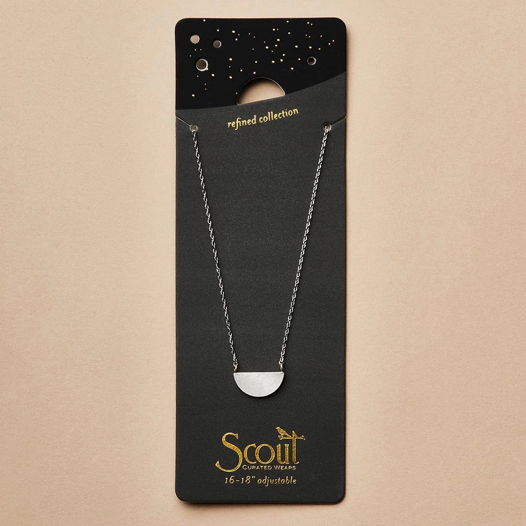 Scout jewelry featuring a modern silhouette pendant on chain necklace