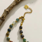 Hackney jewelry featuring agate stones and gold beaded chain necklace. 