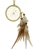 2" Natural Cascade Dream Catcher with beads and feathers to the side.  Comes in Tan, White and Black