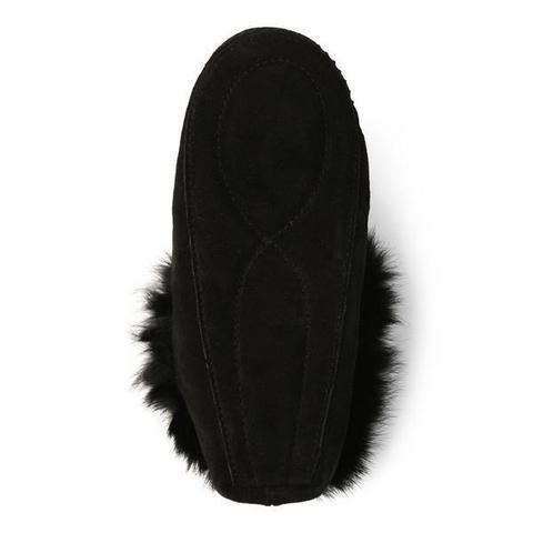 Manitobah mukluk mens black moccasin with beaded design and black fir trim