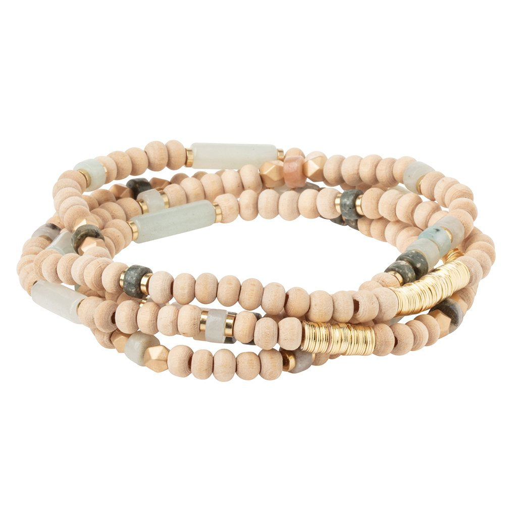 Scout jewelry featuring natural gemstone beads on bracelet