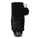 Ladies black suede snowy owl Manitobah Mukluk with beaded design and pom pom on the outside