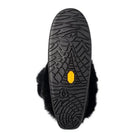 Ladies black suede snowy owl Manitobah Mukluk with beaded design and pom pom on the outside