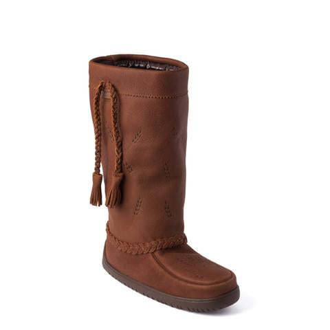 Ladies tall leather tobacco Manitobah Mukluk tamarack boot. 