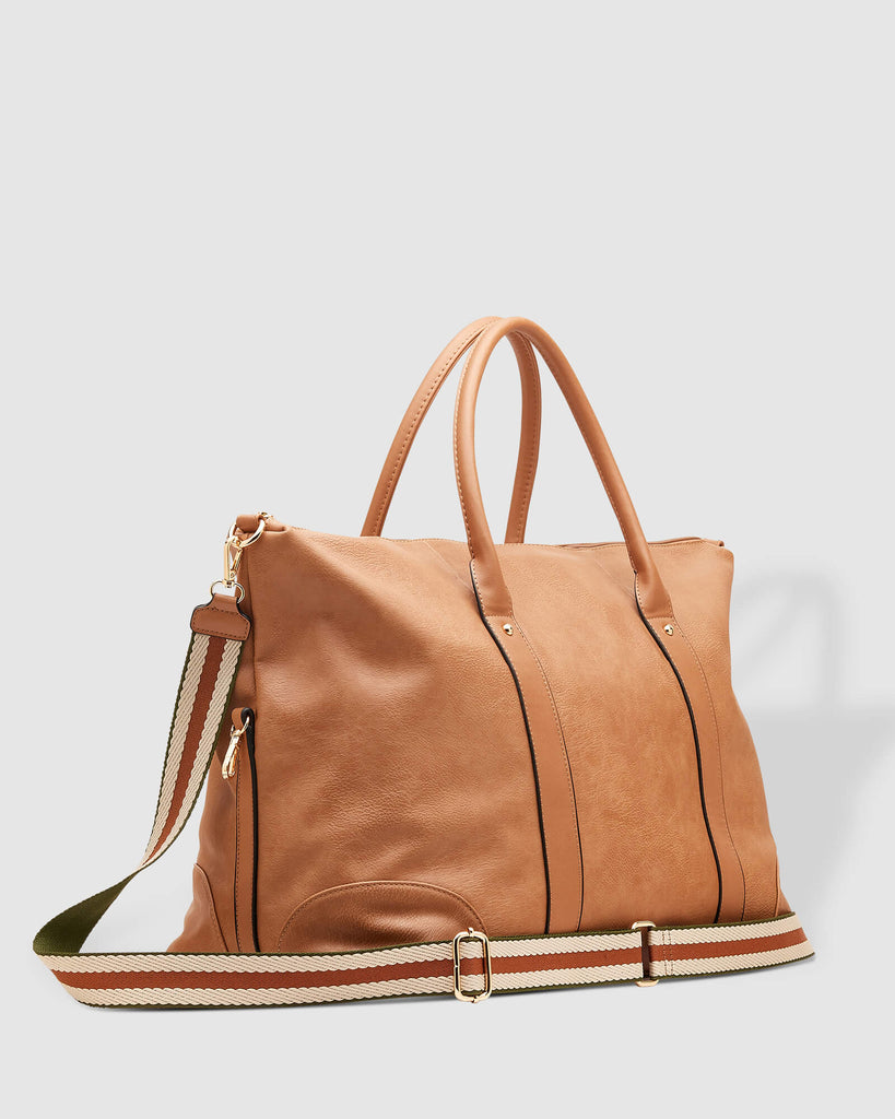 Polyurethane Vegan Leather Louenhide bag featuring the Alexis weekender bag with two handles and adjustable carrier strap