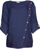 Asymmetrical Button Tunic With Pocket Navy