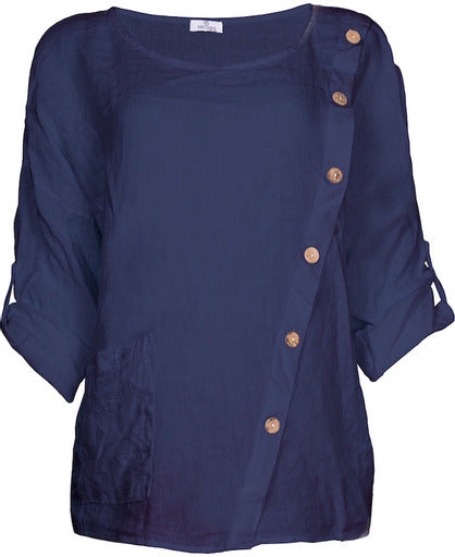 Asymmetrical Button Tunic With Pocket Navy