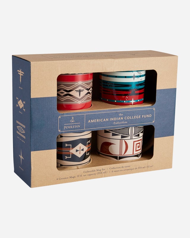 Pack of 4 14oz sturdy ceramic Pendleton mugs featuring their oldest and most popular designs.