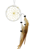 2" Natural Cascade Dream Catcher with beads and feathers to the side.  Comes in Tan, White and Black