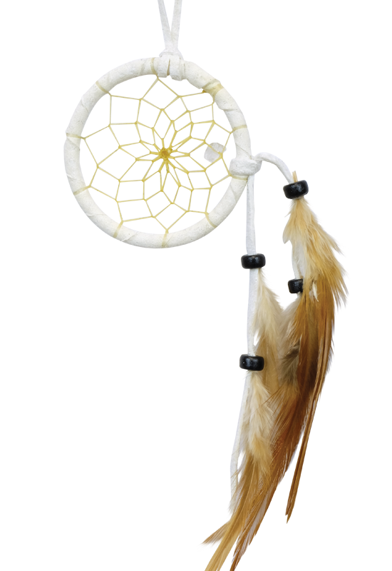 2" Natural Cascade Dream Catcher with beads and feathers to the side.  Comes in Tan, White and Black