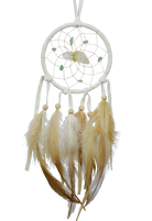 2" Tan Vision Seeker Dream Catchers are detailed with a quartz crystal in the middle of the web and adorned with semi-precious stones. The quartz crystal assists in removing negative thoughts while the semi-precious stones enhance spiritual communications and guidance.