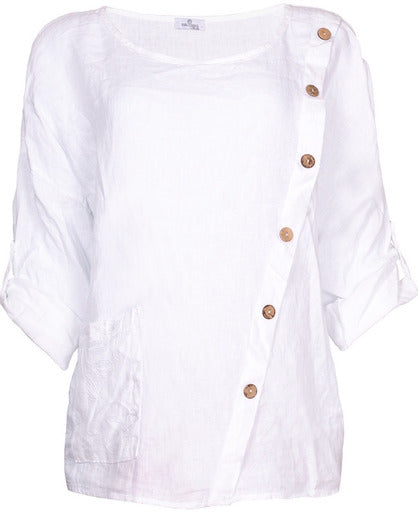 Asymmetrical Button Tunic With Pocket White